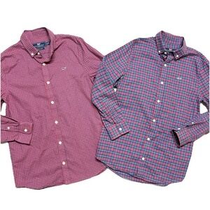 Lot (2) Vineyard Vines Whale Shirts Long Sleeve Button Plaid Check Boys M 12/14